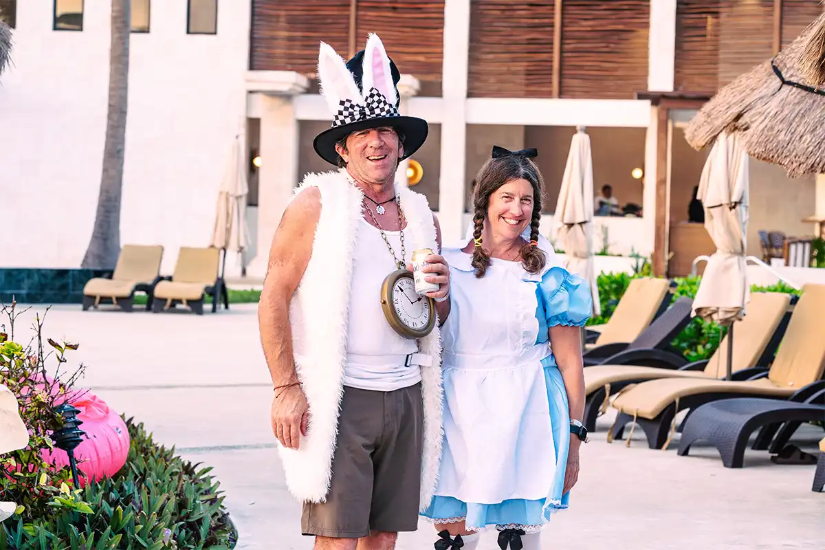 Guests wearing theme night costumes.