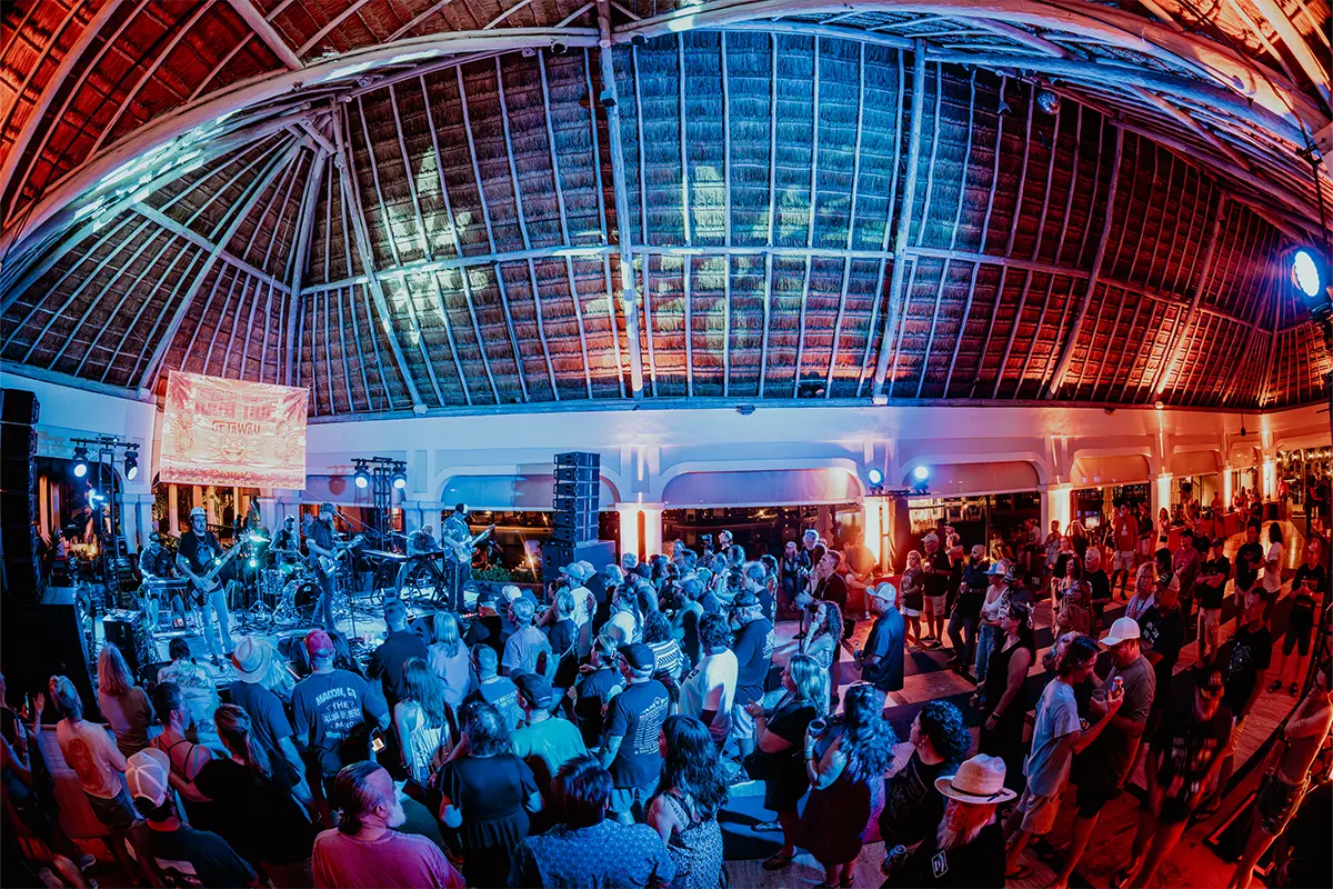 Raised view photo of the crowd at the late night Palapa Stage.