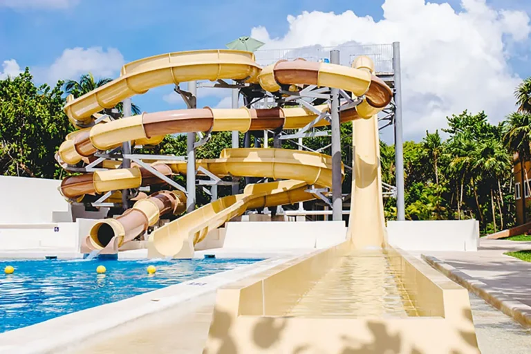 Waterslides at the waterpark on the resort property.