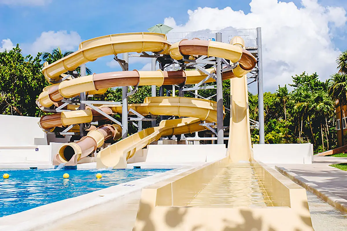 Waterslides at the waterpark on the resort property.